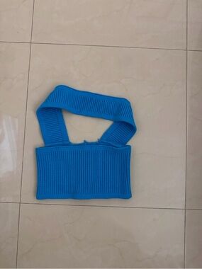 Bright Blue Ribbed Knit Crop Top